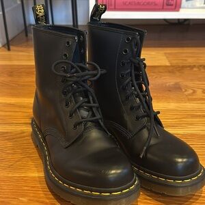 Dr. Martens Black 1460 Boots with Yellow Stitching